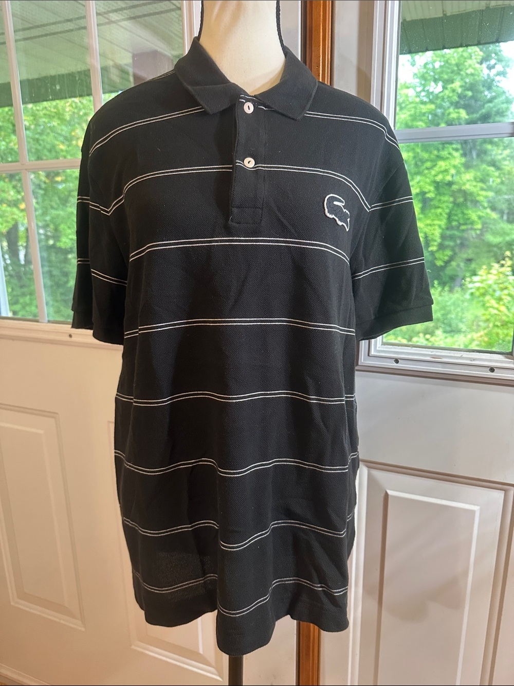 Lacoste Black Polo with White Stripe Detail - Men